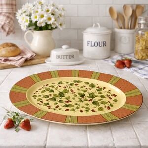 Waverly Garden Room Oval Serving Platter Red Berries Floral Stripe Poland 98